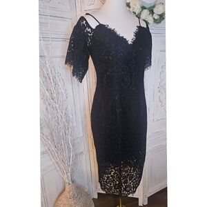 Bardot Black Lace Off Shoulder Lingerie Inspired Sheath Dress